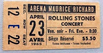 Les Rolling Stones sur scne et en spectacle, le 23 avril 1965,  l'Arna Maurice Richard de Montral.